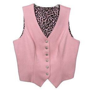 Vintage Pink Leopard Lined Vest Size Medium 90s Y2K